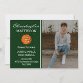 バスケットボール選手の写真卒業発表 招待状 (正面)