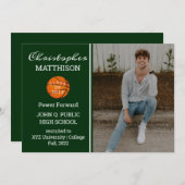 バスケットボール選手の写真卒業発表 招待状 (正面/裏面)