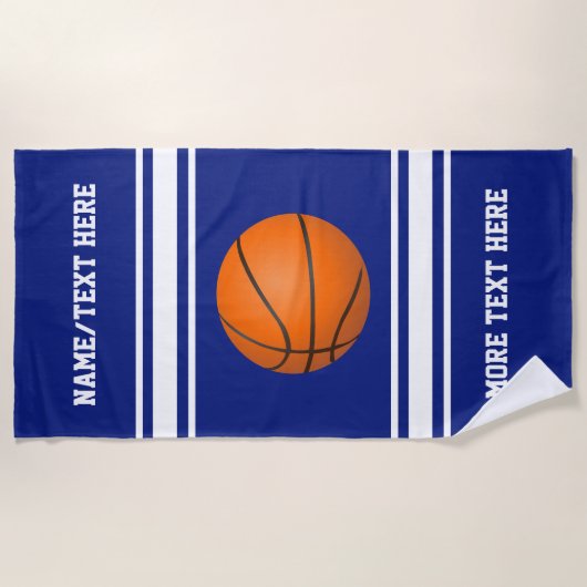 バスケットボール選手の名前のチーム名前のカスタム色 ビーチタオル (正面)