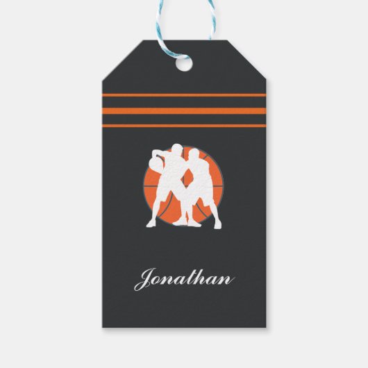 バスケットボール選手の名前イニシャルパーソナライズされたスポーツ ギフトタグ (正面)