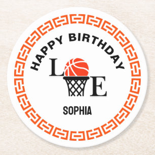 バスケットボール選手の女の子、バスケットボール女子の誕生日 ラウンドペーパーコースター