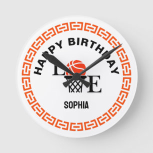 バスケットボール選手の女の子、バスケットボール女子の誕生日 ラウンド壁時計