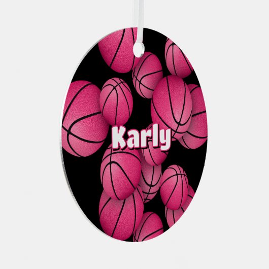 バスケットボール選手の女子の名前の記念年 メタルオーナメント (正面右)