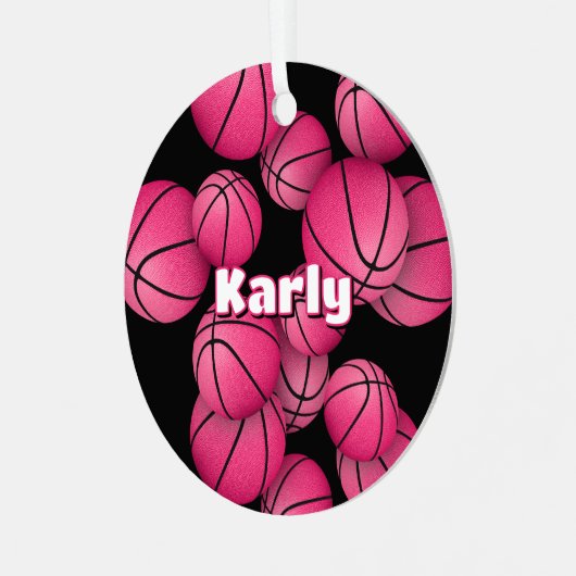 バスケットボール選手の女子の名前の記念年 メタルオーナメント (正面左)
