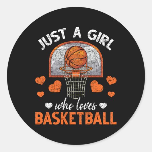 バスケットボール選手の女性バスクが大好きな女の子 ラウンドシール (正面)