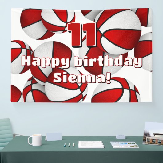 バスケットボール選手の誕生日パーティー赤い白 横断幕 (トレードショー)