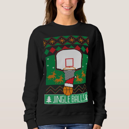 バスケットボール選手の醜いクリスマスセーターJingle Ba スウェットシャツ (正面)