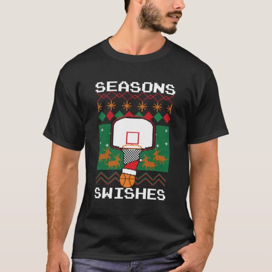 バスケットボール選手の醜いセーターの季節のスウィッシュ Tシャツ (正面)