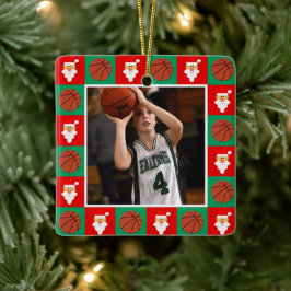 バスケットボール選手カスタムのスポーツ写真クリスマス セラミックオーナメント