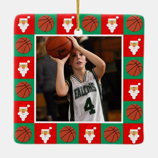 バスケットボール選手カスタムのスポーツ写真クリスマス セラミックオーナメント (裏面)
