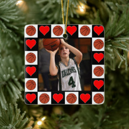 バスケットボール選手カスタムの写真クリスマスハート セラミックオーナメント