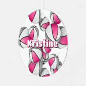 バスケットボール選手キープサピンク灰色の女の子スポーツ メタルオーナメント (正面左)