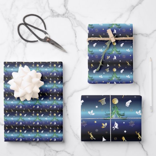 バスケットボール選手クリスマスツリー ラッピングペーパーシート (正面)