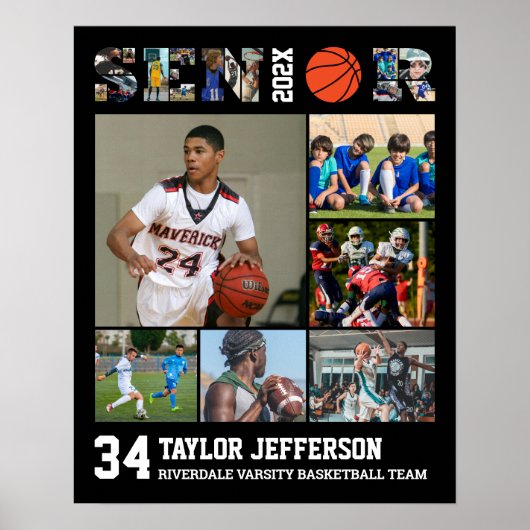 バスケットボール選手シニアスポーツチーム写真コラージュ ポスター (正面)