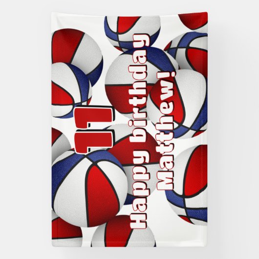 バスケットボール選手スポーツパーティー赤白青 横断幕 (縦)