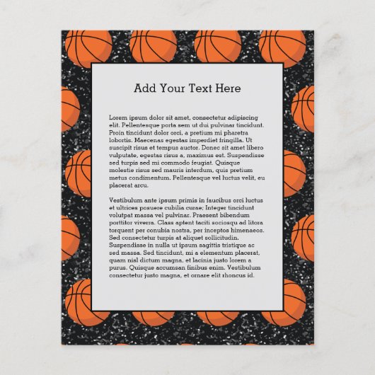 バスケットボール選手スポーツボールエレガントブラックグリッター チラシ (正面)