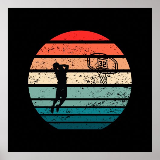 バスケットボール選手スラムダンクヴィンテージレトロサンセット ポスター (正面)