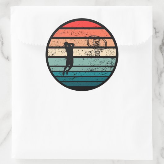 バスケットボール選手スラムダンクヴィンテージレトロサンセット ラウンドシール (バッグ)