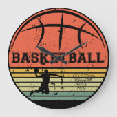 バスケットボール選手スラムダンクヴィンテージレトロサンセット ラージ壁時計 (正面)