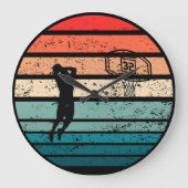 バスケットボール選手スラムダンクヴィンテージレトロサンセット ラージ壁時計 (正面)