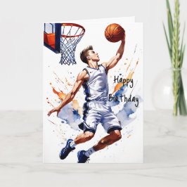 バスケットボール選手 スプラッシュ水彩 誕生日おめでとう カード