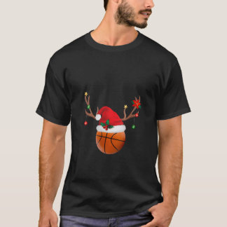 バスケットボール選手 トナカイ サンタ帽子 面白い クリスマスTシャツC Tシャツ