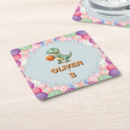バスケットボール選手Tレックス誕生日 スクエアペーパーコースター (アングル)