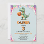 バスケットボール選手Tレックス誕生日 招待状 (正面)