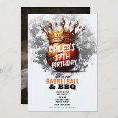 バスケットボール金ゴールドクラウンフルフォトバック誕生日 招待状 (正面/裏面)