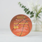 バスケットボール金ゴールドラウンドバー(ユダヤ教の)バル・ミツバー招待状 招待状 (スタンド正面)