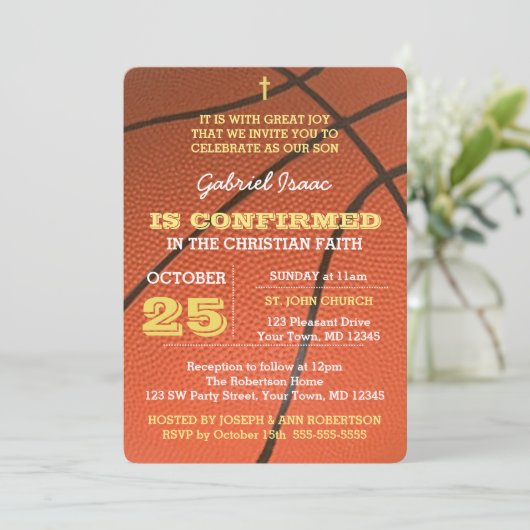 バスケットボール金ゴールド確認招待状 招待状 (スタンド正面)