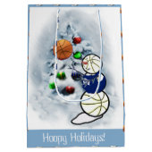 バスケットボール雪だるまクリスマス ミディアムペーパーバッグ (裏面)