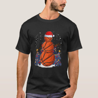 バスケットボール雪だるまボールクリスマスパジャマメンボーイズ Tシャツ