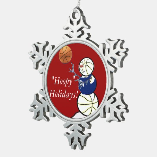 バスケットボール雪だるま スノーフレークピューターオーナメント (右)