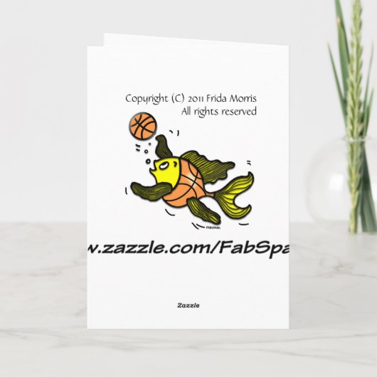 バスケットボール魚おもしろいのかわいい漫画の誕生日カード カード (裏面)