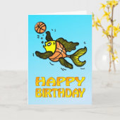 バスケットボール魚おもしろいのかわいい漫画の誕生日カード カード (黄色い花)