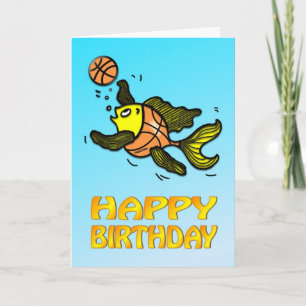 バスケットボール魚おもしろいのかわいい漫画の誕生日カード カード