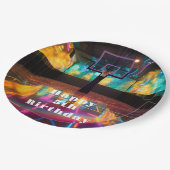 バスケットボール鮮やかパーティー ペーパープレート (アングル)