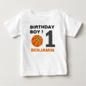 バスケットボール１歳の誕生日パーティー ベビーTシャツ (正面)