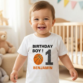 バスケットボール１歳の誕生日パーティー ベビーTシャツ