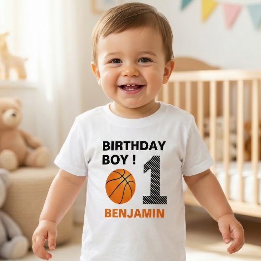 バスケットボール１歳の誕生日パーティー ベビーTシャツ