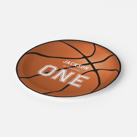 バスケットボール1回目の誕生日ユニーク ペーパープレート (アングル)