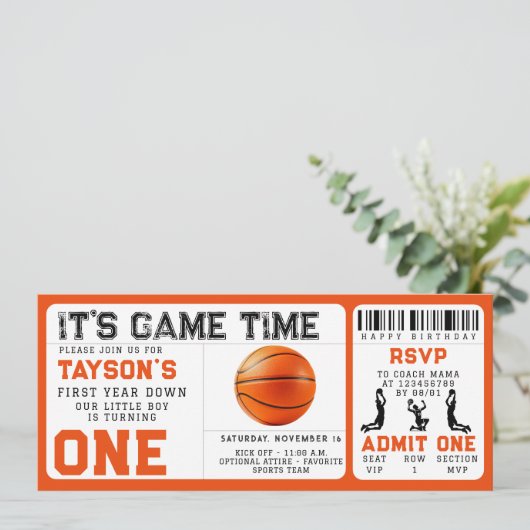 バスケットボール1年目を下る1回目の誕生日チケット 招待状 (スタンド正面)