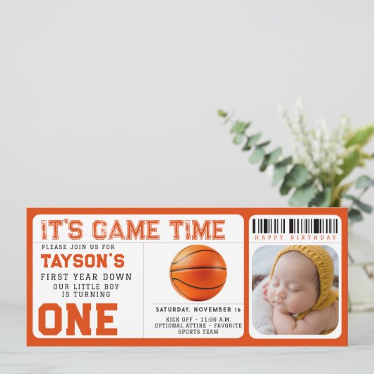 バスケットボール1年目を下る1歳の誕生日チケット 招待状 (スタンド正面)