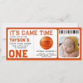 バスケットボール1年目を下る1歳の誕生日チケット 招待状 (正面)