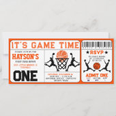 バスケットボール1年目ダウンチケット1回目の誕生日 招待状 (正面)