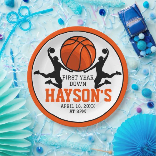 バスケットボール1年連続1回目の誕生日 ペーパープレート (パーティー)