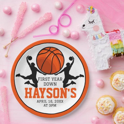 バスケットボール1年連続1回目の誕生日 ペーパープレート (パーティー)