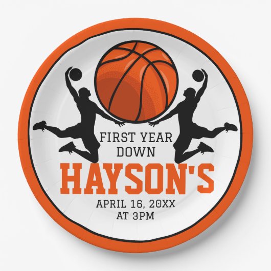 バスケットボール1年連続1回目の誕生日 ペーパープレート (正面)