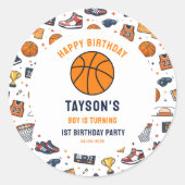 バスケットボール1歳誕生日ルーキイヤー ラウンドシール (正面)